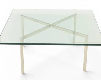 Lot 1024 Knoll (American) Barcelona Glass and Chrome Coffee Table H 16.75" W 40" Depth 40"