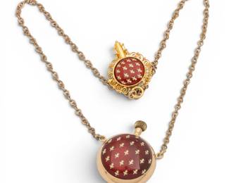 Lot 17 Swiss Guilloche Enamel 18k Yellow Gold Pendant Watch on Chain 1910, Dia. 1" 19.9 grams 1 PC