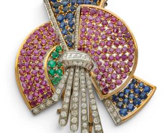 Lot 8 Diamond, Ruby, Sapphire, Emerald Brooch on Chain 52 grams 2 PCS