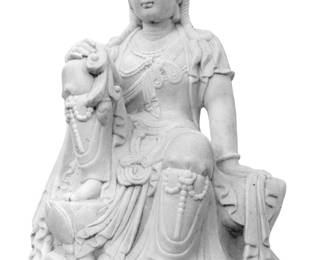 Lot 107 Carved White Marble Guan Yin Sculpture H 32" W 18" Depth 16"