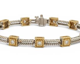 Lot 68 14K White and Yellow Gold Chain Bracelet, Diamond Enhanced 1980, L 7.2" 18 grams 1 PC