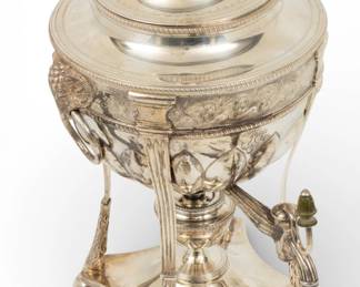 Lot 90 Solomon Hougham (British, 1750-1818) George III Sterling Silver Samovar 1801, H 13" W 7" L 10" 49.85 t oz