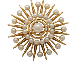 Lot 27 14k Yellow Gold Pendant Brooch with Pearls by CU 1970, Dia. 1.5" 9.9 grams 1 PC