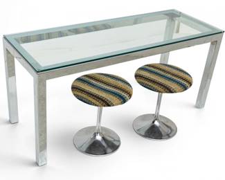 Lot 1036 Mid-Century Modern Chrome Console Table with Two Stools, 3 PCS