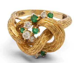 Lot 38 18k Yellow Gold, Emerald, and Diamond Ring, Size 9 1970, 11.3 grams 1 PC