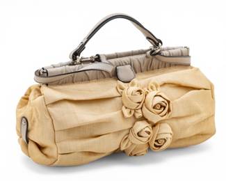 Lot 82 Valentino (Co.) (Italian) Raffia Jardin Rose Top Handle Bag H 10.75" W 15.5" Depth 5.5"