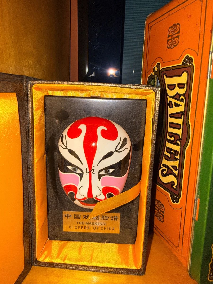 Framed Chinese opera mask collectible display