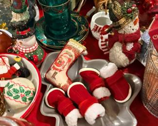 Christmas serving pieces and stocking ornaments