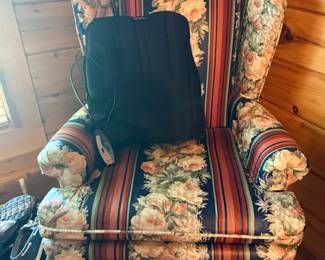 Floral upholstered wingback chair, queen anne legs