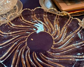 Glass swirl platter and silver plate trays