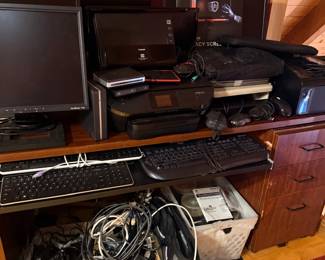 Computer monitors, printer, and electronics lot