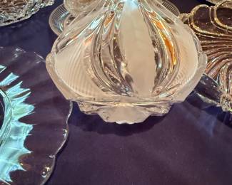 Covered glass candy dish and serving pieces
