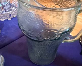Blue depression style glass pitcher