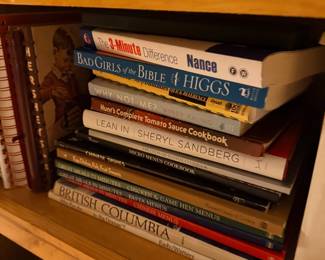 Assorted books, cookbooks, and coffee table books