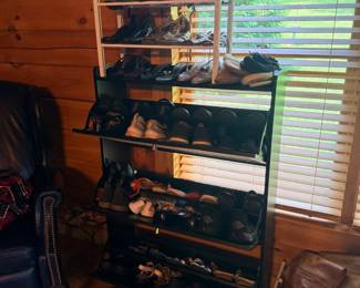 Shoe rack with women's shoes and heels