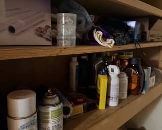 Laundry room shelves with household supplies