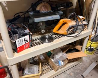 Power tools, jigsaw, and shop supplies