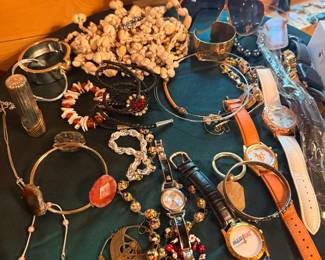 Watches, bracelets, and costume jewelry lot