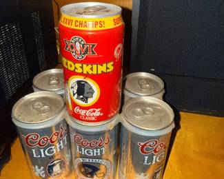 Collectible Redskins Coke and Coors Light cans