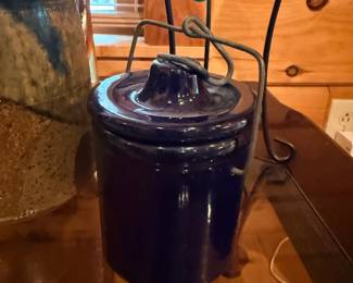 Cobalt blue crock and glass oil warmer
