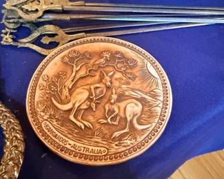 Australia copper kangaroo plaque and brass skewers
