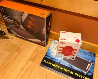 Boxed massager and foot rest, another view