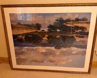 Framed lake reflection landscape print