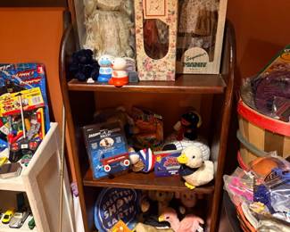 Collector porcelain dolls in boxes and toys