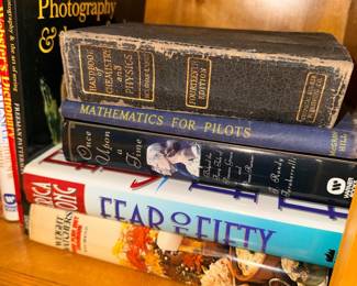 Vintage books including Mathematics for Pilots and photography