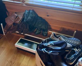 Box of purses and handbags