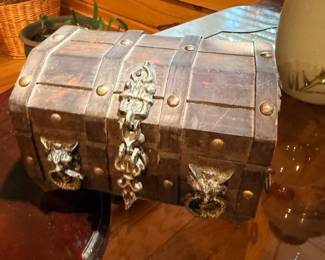 Decorative wood and metal treasure chest box