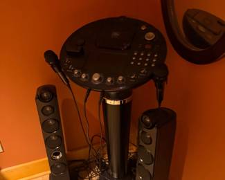 Karaoke machine with microphone and tower speakers