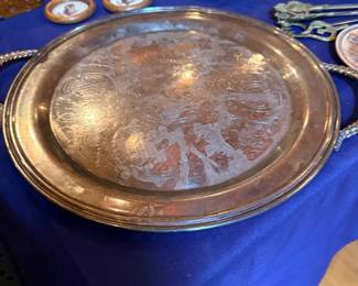 Etched silver plate round trays