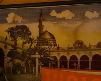 Framed vintage Middle Eastern mosque scene art print