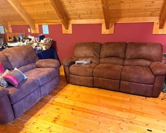 Brown microfiber reclining sofa and loveseat