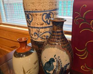 Tonala Mexican folk art pottery vases, set of 3