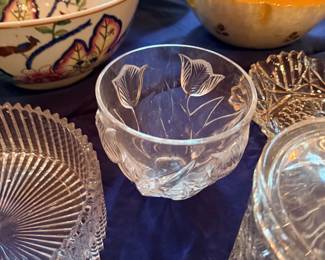 Crystal bowls and hand painted china