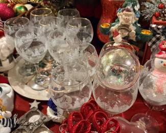 Crystal stemware and Christmas glass ornaments