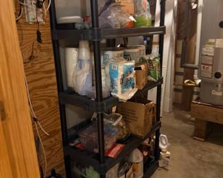 Shelf of household and garage supplies