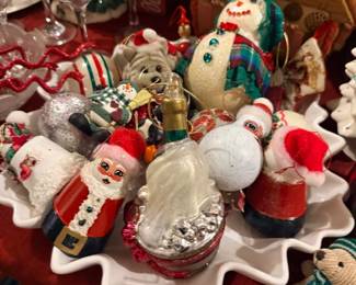 Vintage Christmas ornaments and snowman figures
