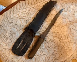 Antique hand forged knife and fork utensils