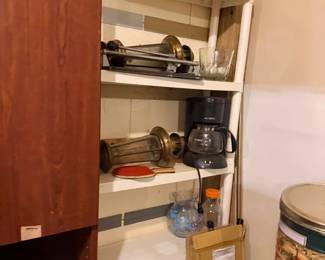 Pantry shelf with coffee maker and kitchenware