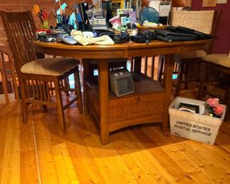 Mission oak round dining table and chairs