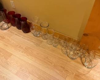 Ruby red and clear glassware lot