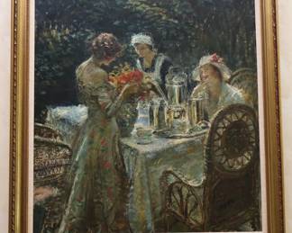 Painting By Hungarian/American Impressionist Artist, Louis Mark, "Five O' Clock Tea"