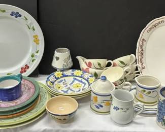 Assorted Ceramic Floral Kitchen Including Hand Painted Items