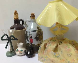 Vintage Celluloid Boudoir Lady Lamp, Stoneware Jugs