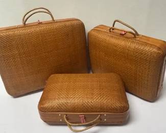 Vintage Rattan and Bamboo 3 Pc Suitcases