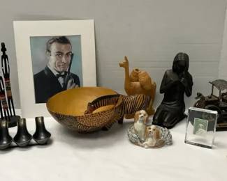 Vintage Decorative Collectibles Hand Carved Wooden Figures, Dogs, Religious Art, Others