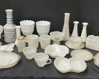 Collection of Milk, Slag, White Glass Includes Avon Fire King
